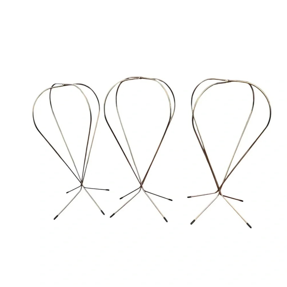 Set of 3 Wig Stands Metal Silver-tone 11.5” Tall
